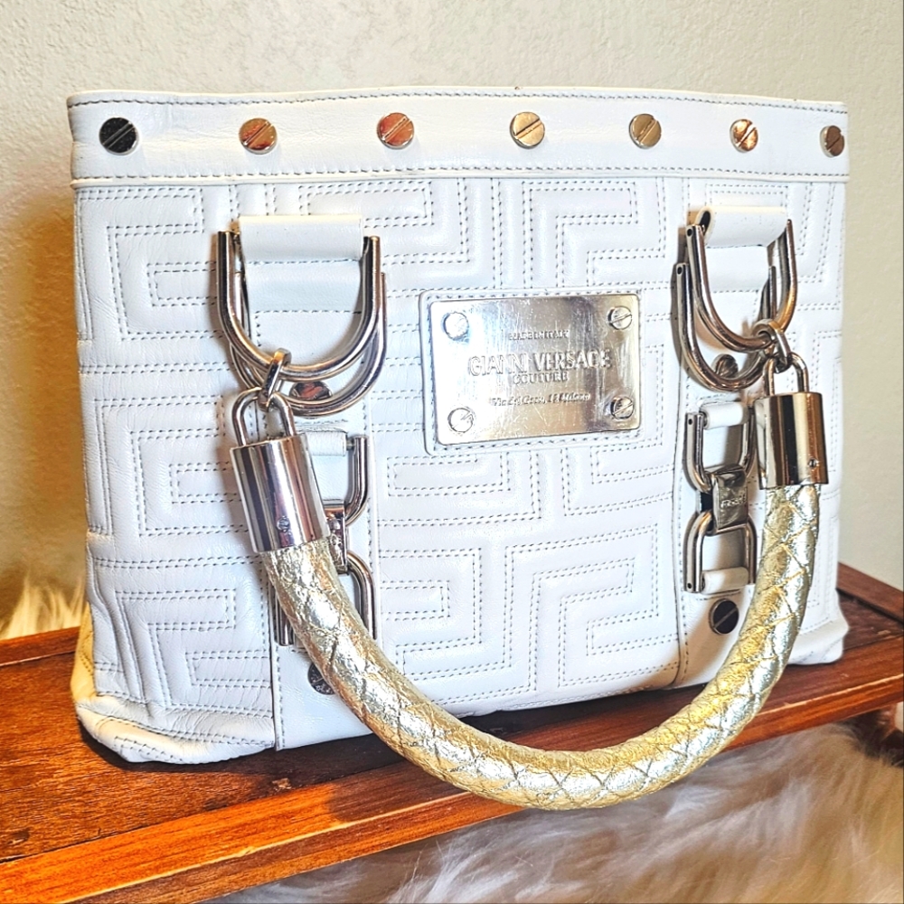 Gianni Versace Signature Medusa top handle bag with Greca pattern quilting